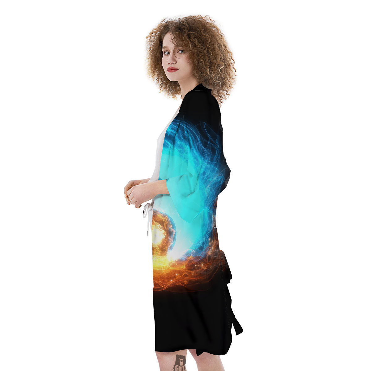Ice And Fire Sparkle Yin Yang Print Kimono-grizzshop