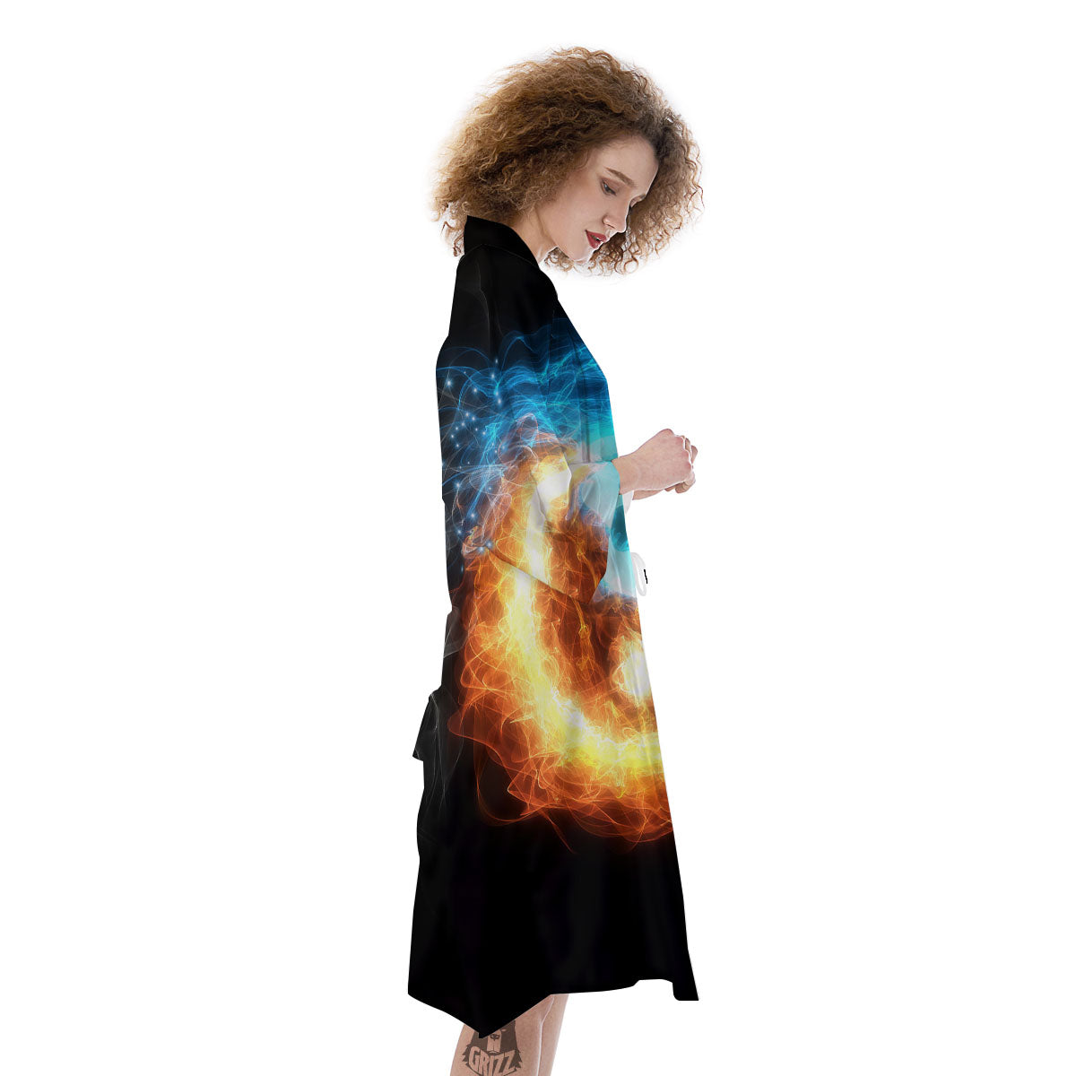 Ice And Fire Sparkle Yin Yang Print Kimono-grizzshop