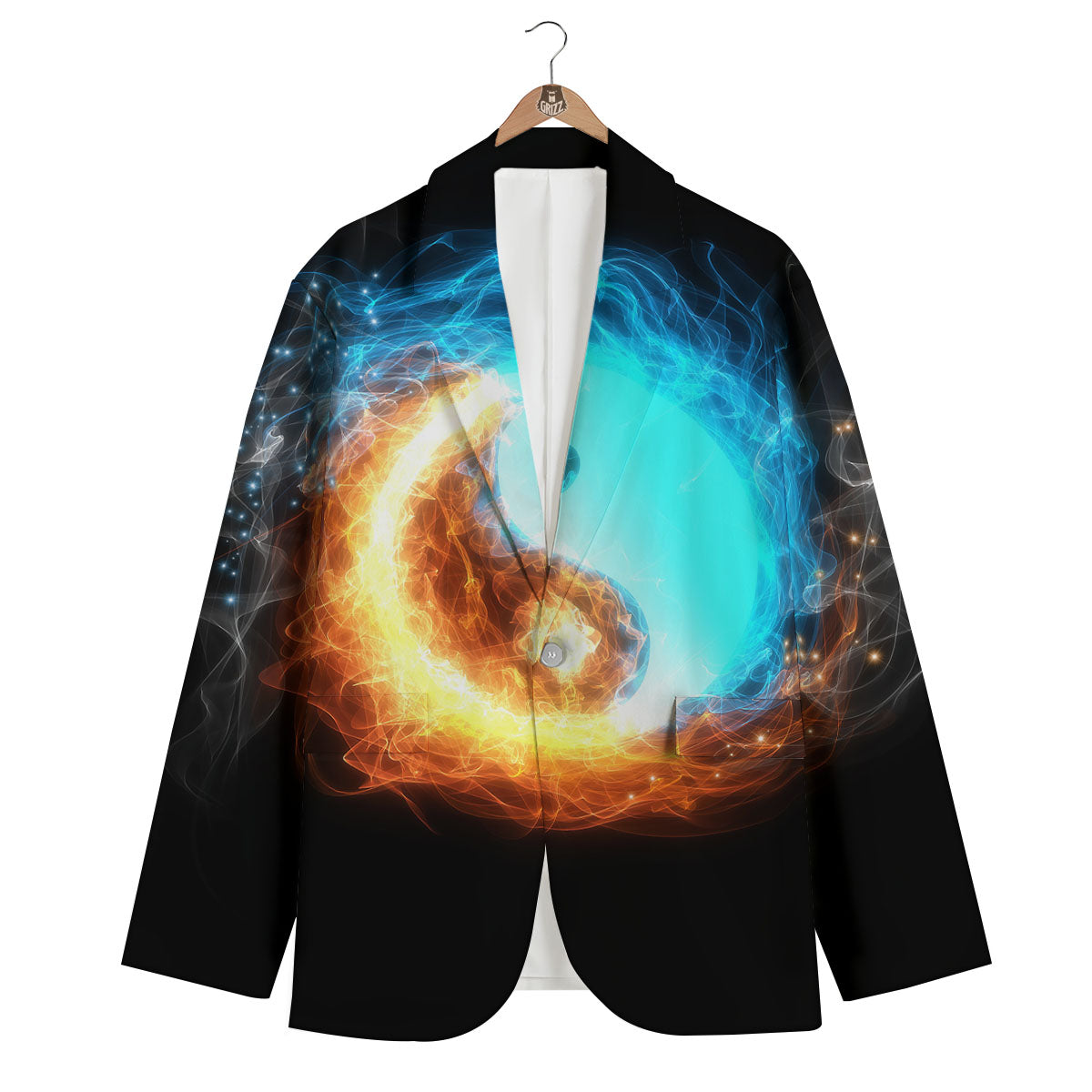 Ice And Fire Sparkle Yin Yang Print Men's Blazer-grizzshop