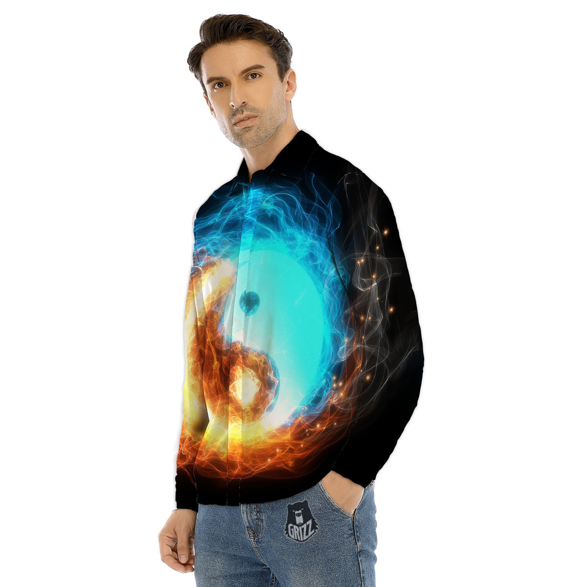 Ice And Fire Sparkle Yin Yang Print Men's Dress Shirts-grizzshop