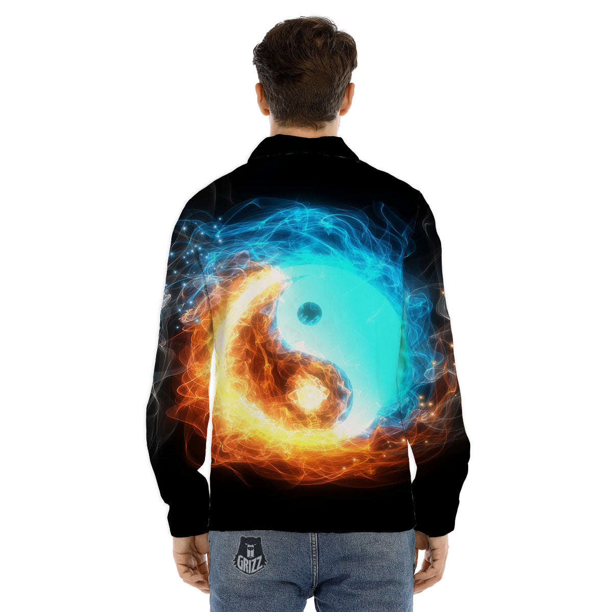 Ice And Fire Sparkle Yin Yang Print Men's Dress Shirts-grizzshop