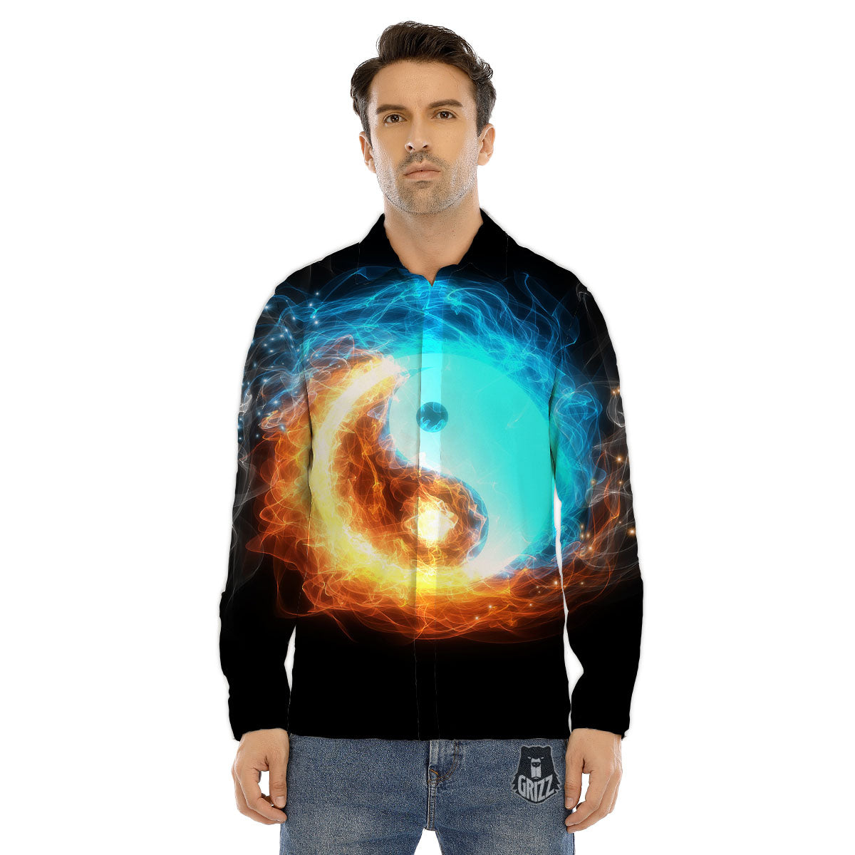 Ice And Fire Sparkle Yin Yang Print Men's Dress Shirts-grizzshop