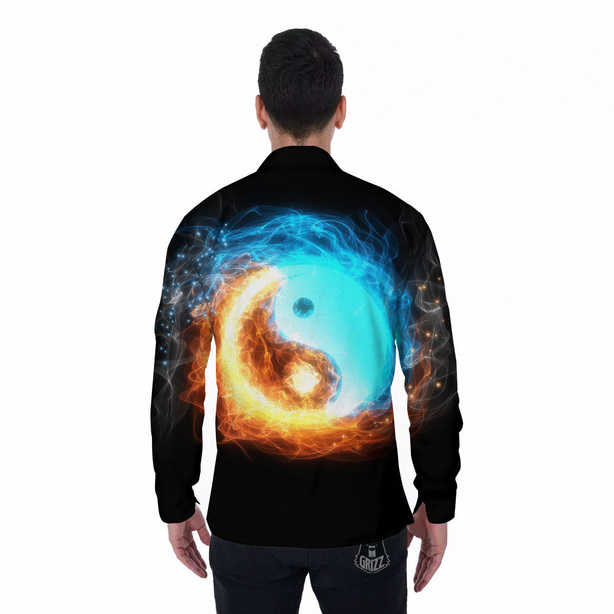Ice And Fire Sparkle Yin Yang Print Men's Long Sleeve Shirts-grizzshop