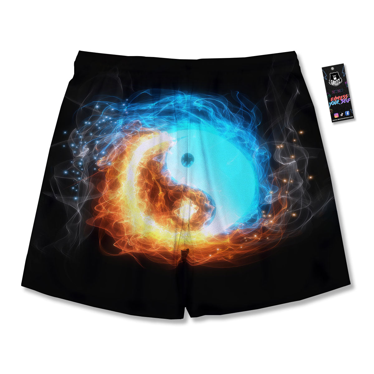 Ice And Fire Sparkle Yin Yang Print Men's Running Shorts-grizzshop
