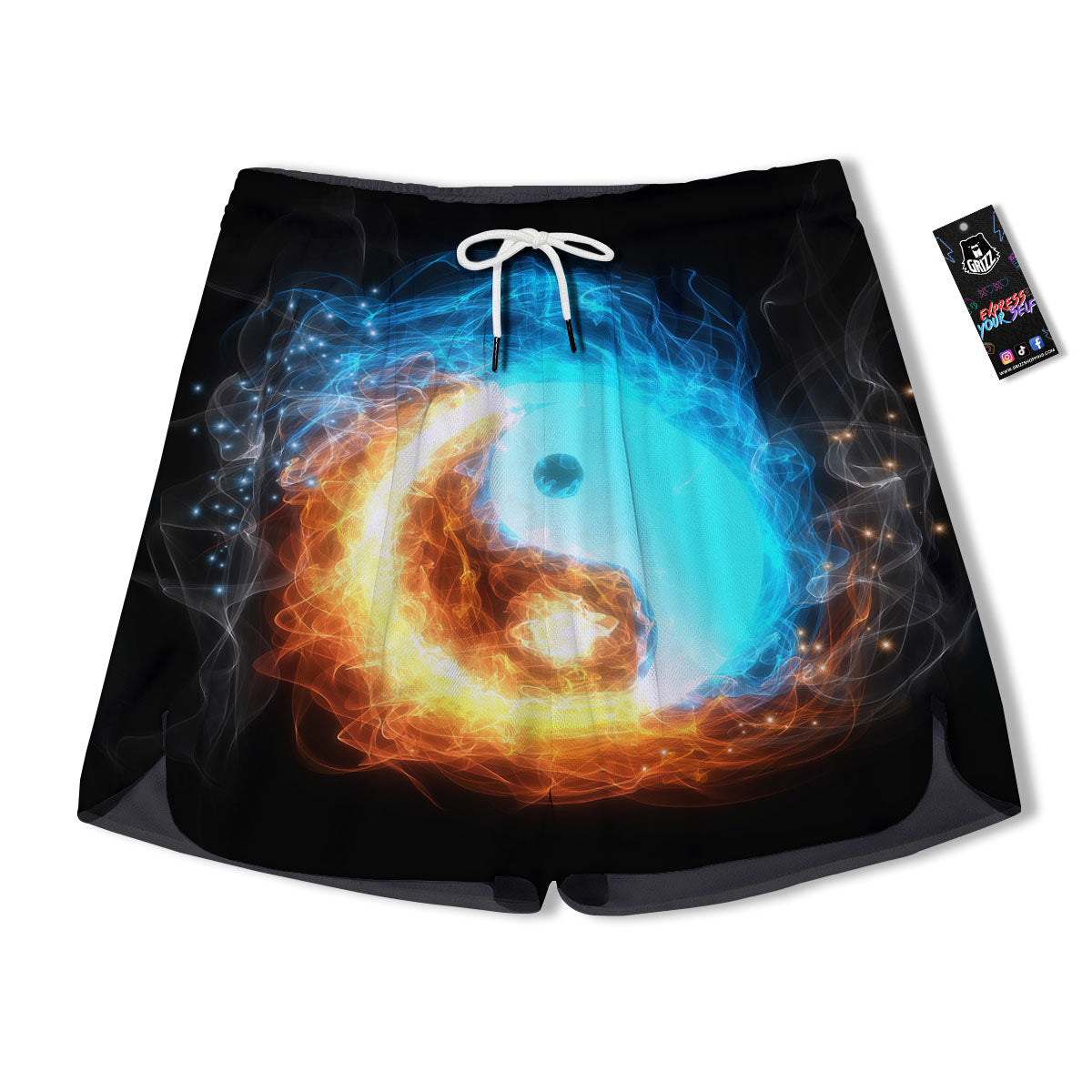 Ice And Fire Sparkle Yin Yang Print Men's Running Shorts-grizzshop