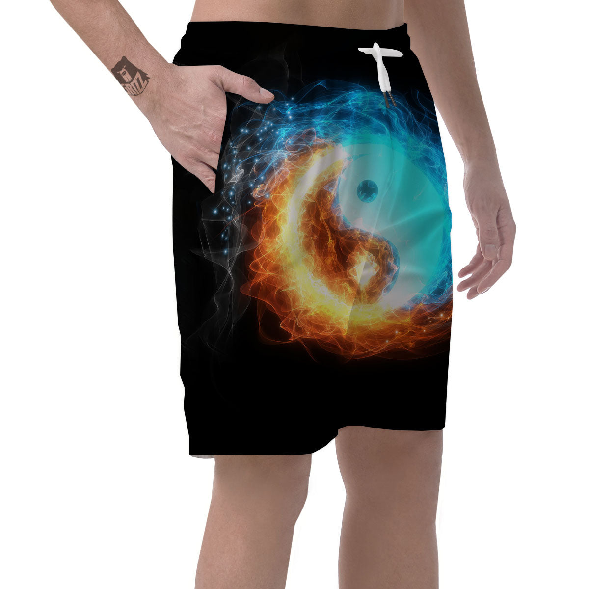 Ice And Fire Sparkle Yin Yang Print Men's Shorts-grizzshop