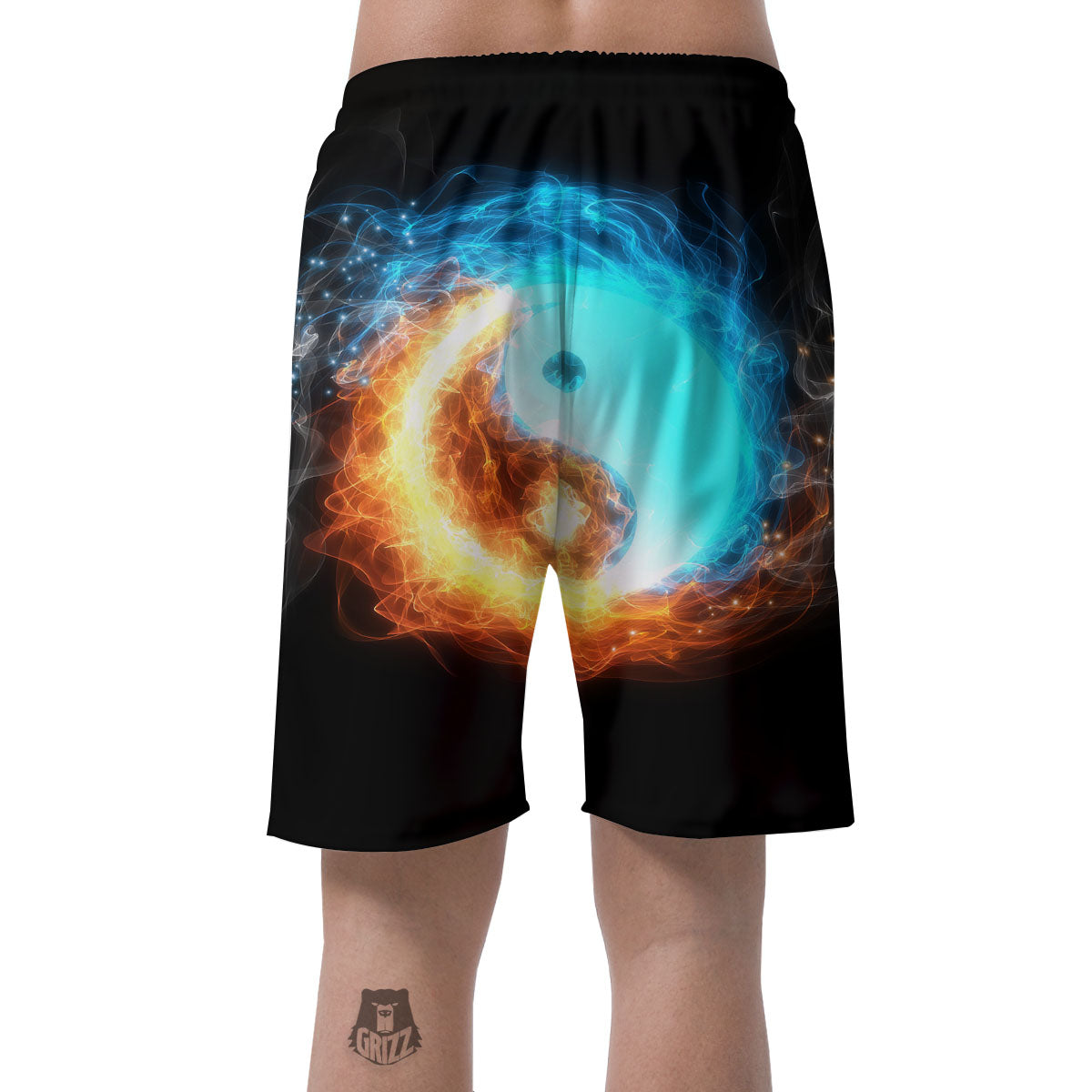 Ice And Fire Sparkle Yin Yang Print Men's Shorts-grizzshop