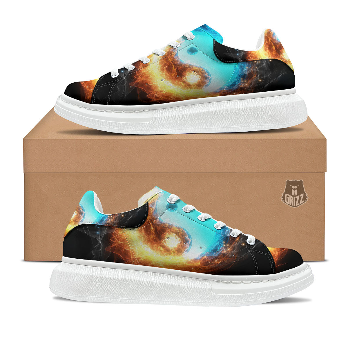 Ice And Fire Sparkle Yin Yang Print Platform Shoes-grizzshop