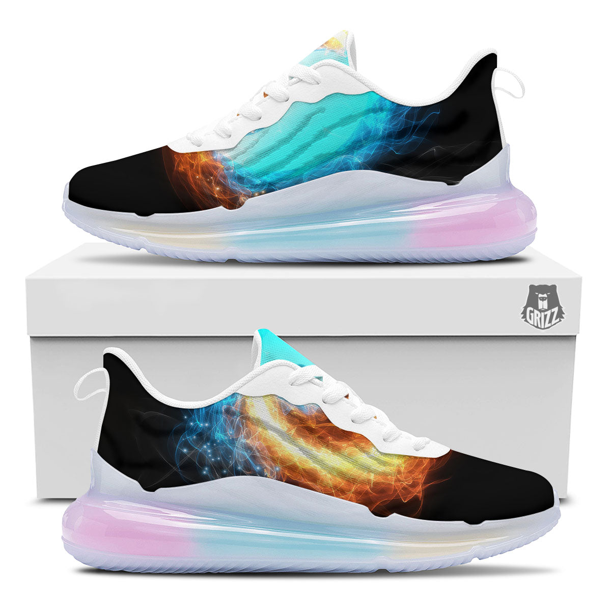 Ice And Fire Sparkle Yin Yang Print Running Sneakers-grizzshop