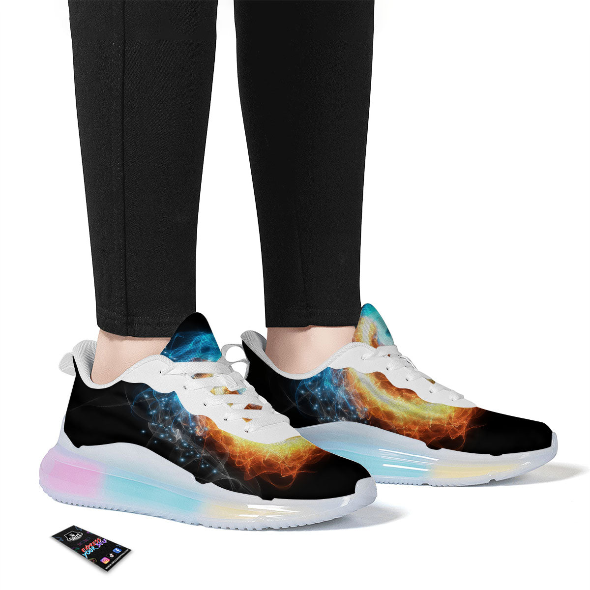 Ice And Fire Sparkle Yin Yang Print Running Sneakers-grizzshop