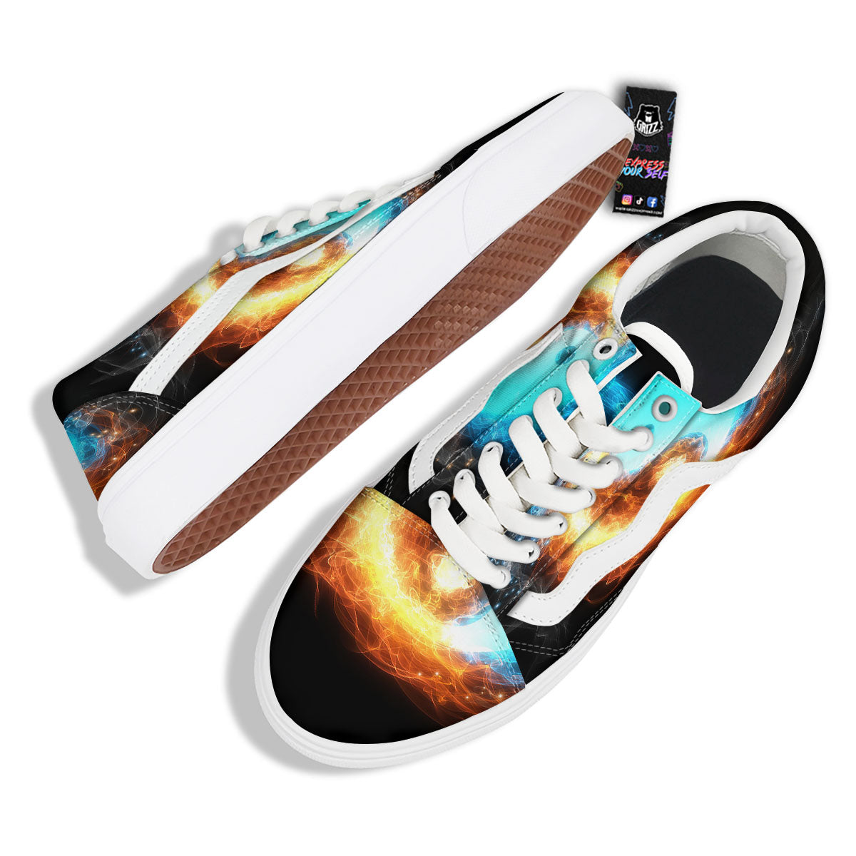 Ice And Fire Sparkle Yin Yang Print Skate Shoes-grizzshop