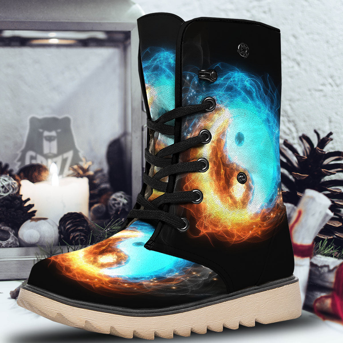 Ice And Fire Sparkle Yin Yang Print Snow Boots-grizzshop