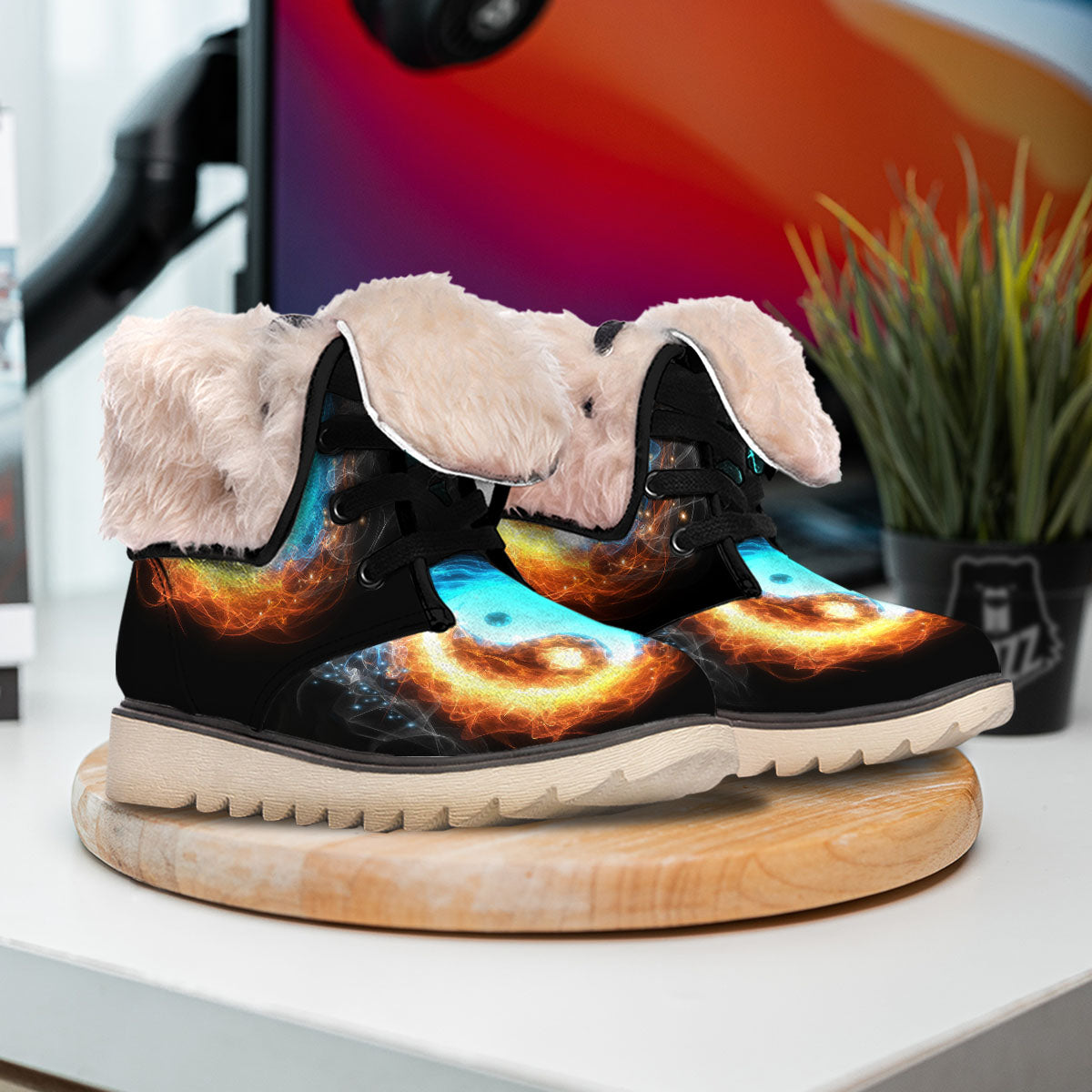 Ice And Fire Sparkle Yin Yang Print Snow Boots-grizzshop