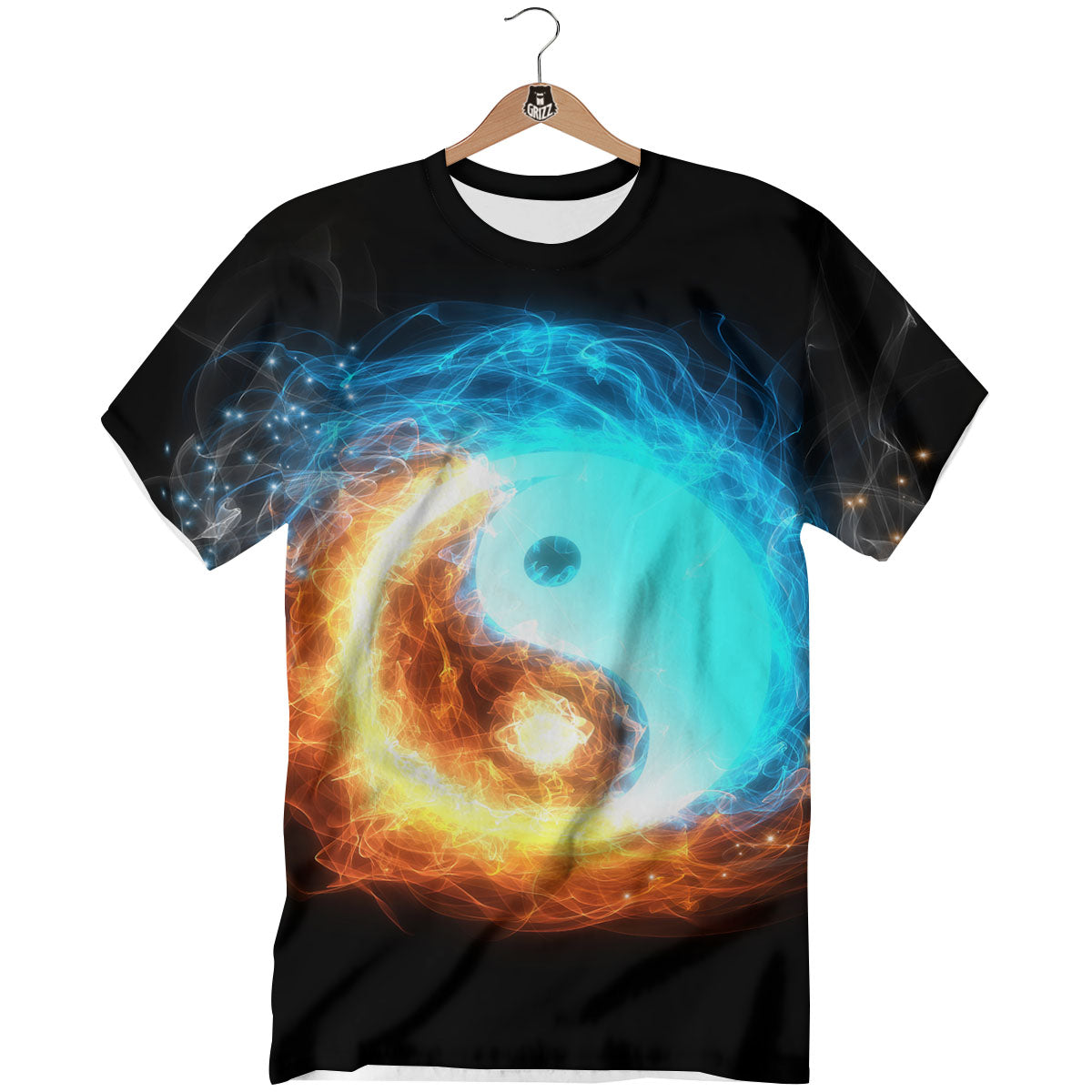 Ice And Fire Sparkle Yin Yang Print T-Shirt-grizzshop