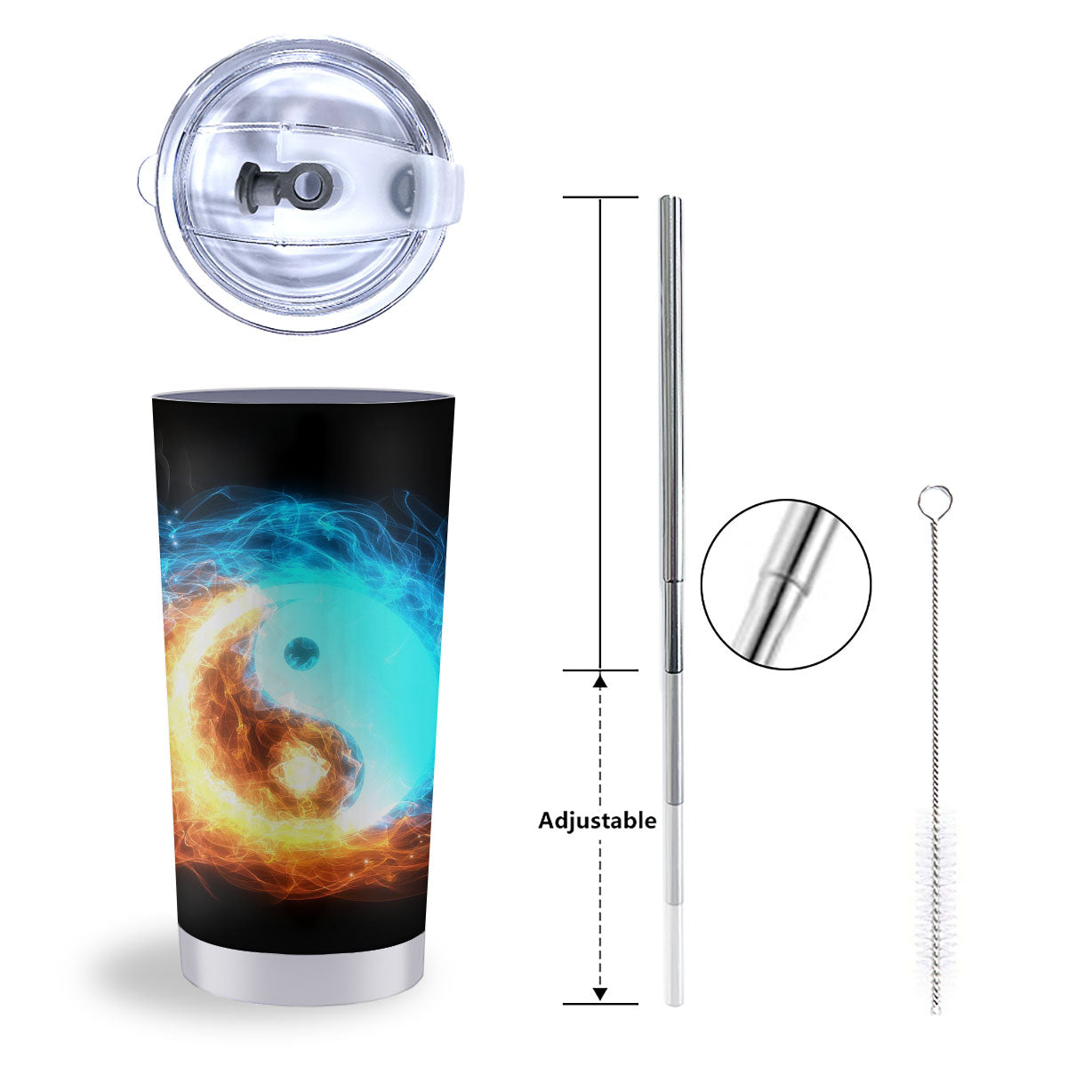 Ice And Fire Sparkle Yin Yang Print Tumbler-grizzshop