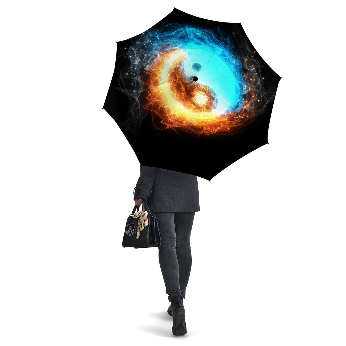 Ice And Fire Sparkle Yin Yang Print Umbrella-grizzshop
