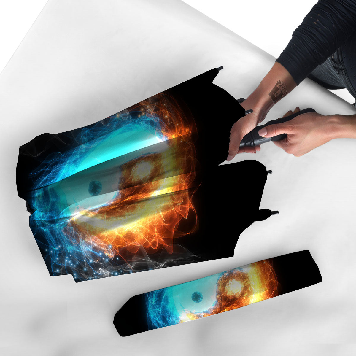 Ice And Fire Sparkle Yin Yang Print Umbrella-grizzshop