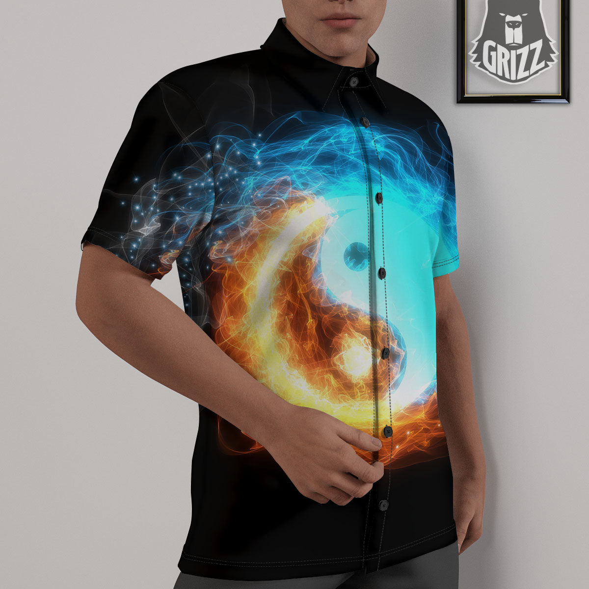 Ice And Fire Sparkle Yin Yang Print Untucked Shirts-grizzshop