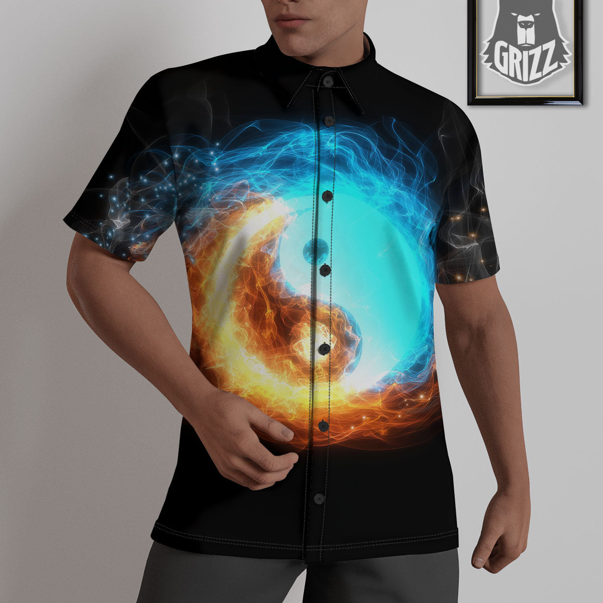 Ice And Fire Sparkle Yin Yang Print Untucked Shirts-grizzshop