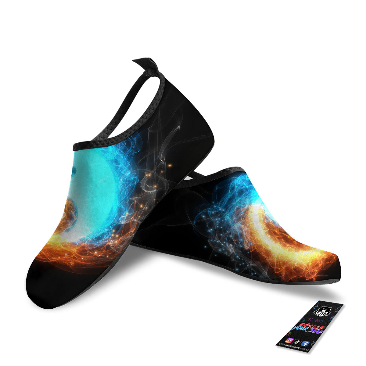 Ice And Fire Sparkle Yin Yang Print Water Shoes-grizzshop