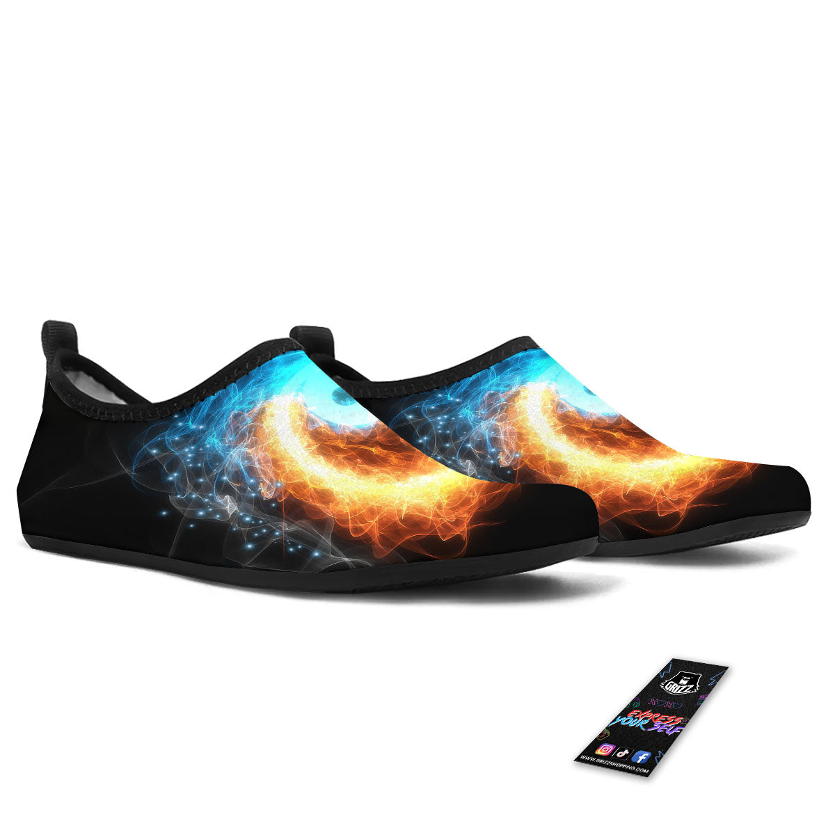 Ice And Fire Sparkle Yin Yang Print Water Shoes-grizzshop