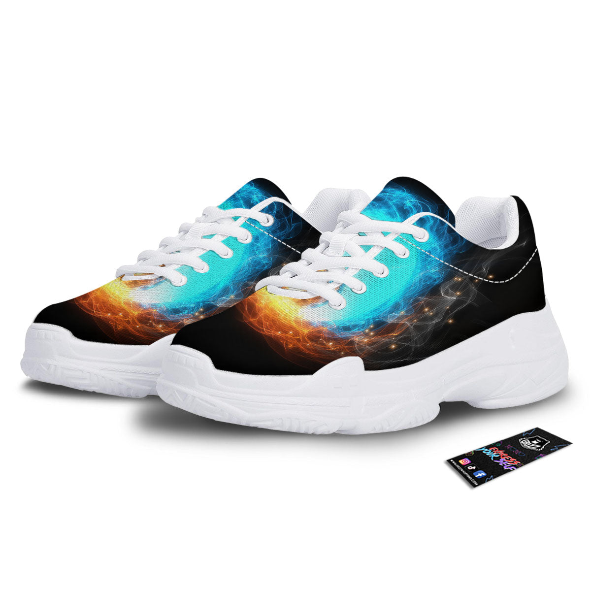 Ice And Fire Sparkle Yin Yang Print White Chunky Shoes-grizzshop