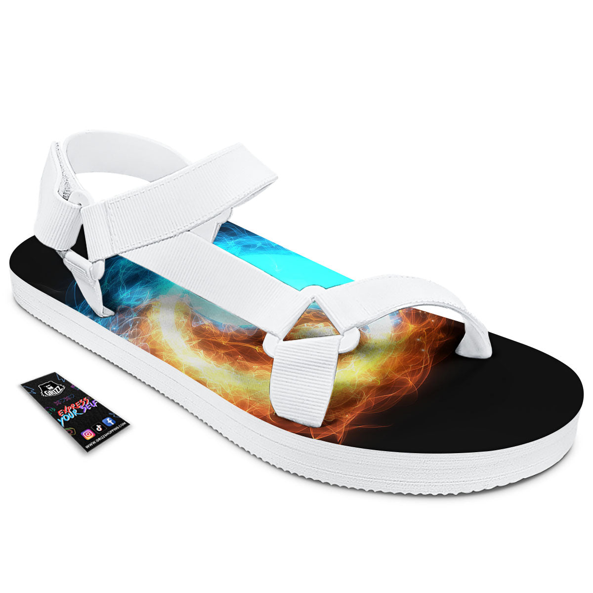 Ice And Fire Sparkle Yin Yang Print White Open Toe Sandals-grizzshop