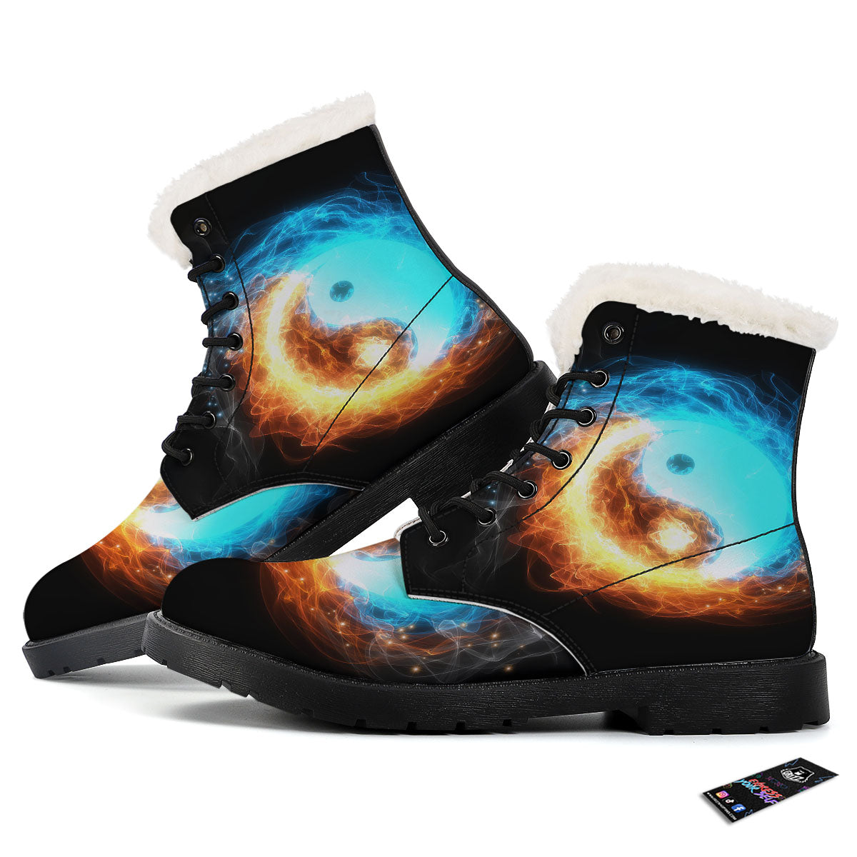 Ice And Fire Sparkle Yin Yang Print Winter Boots-grizzshop