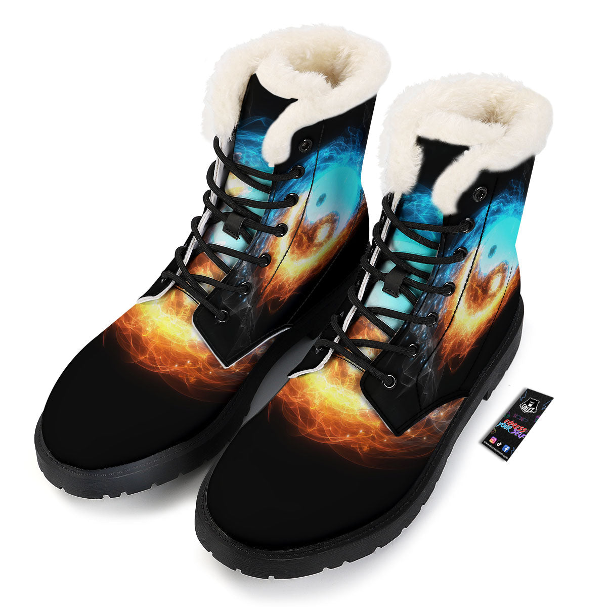 Ice And Fire Sparkle Yin Yang Print Winter Boots-grizzshop