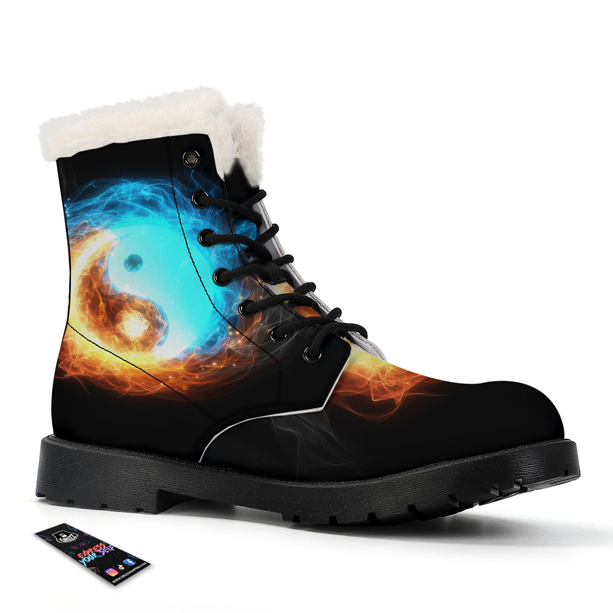 Ice And Fire Sparkle Yin Yang Print Winter Boots-grizzshop