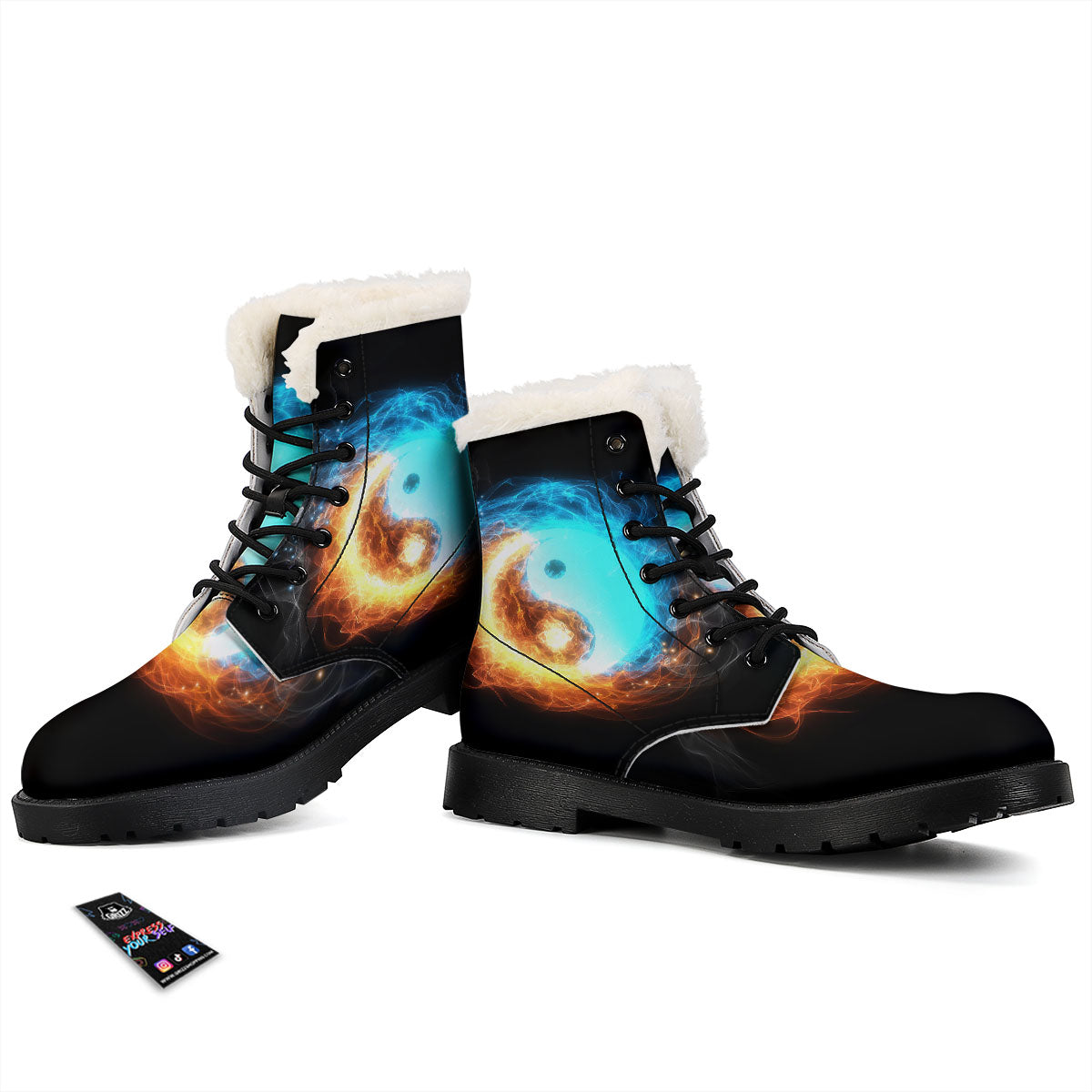 Ice And Fire Sparkle Yin Yang Print Winter Boots-grizzshop