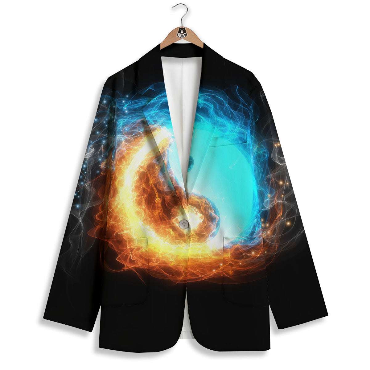 Ice And Fire Sparkle Yin Yang Print Women's Blazer-grizzshop