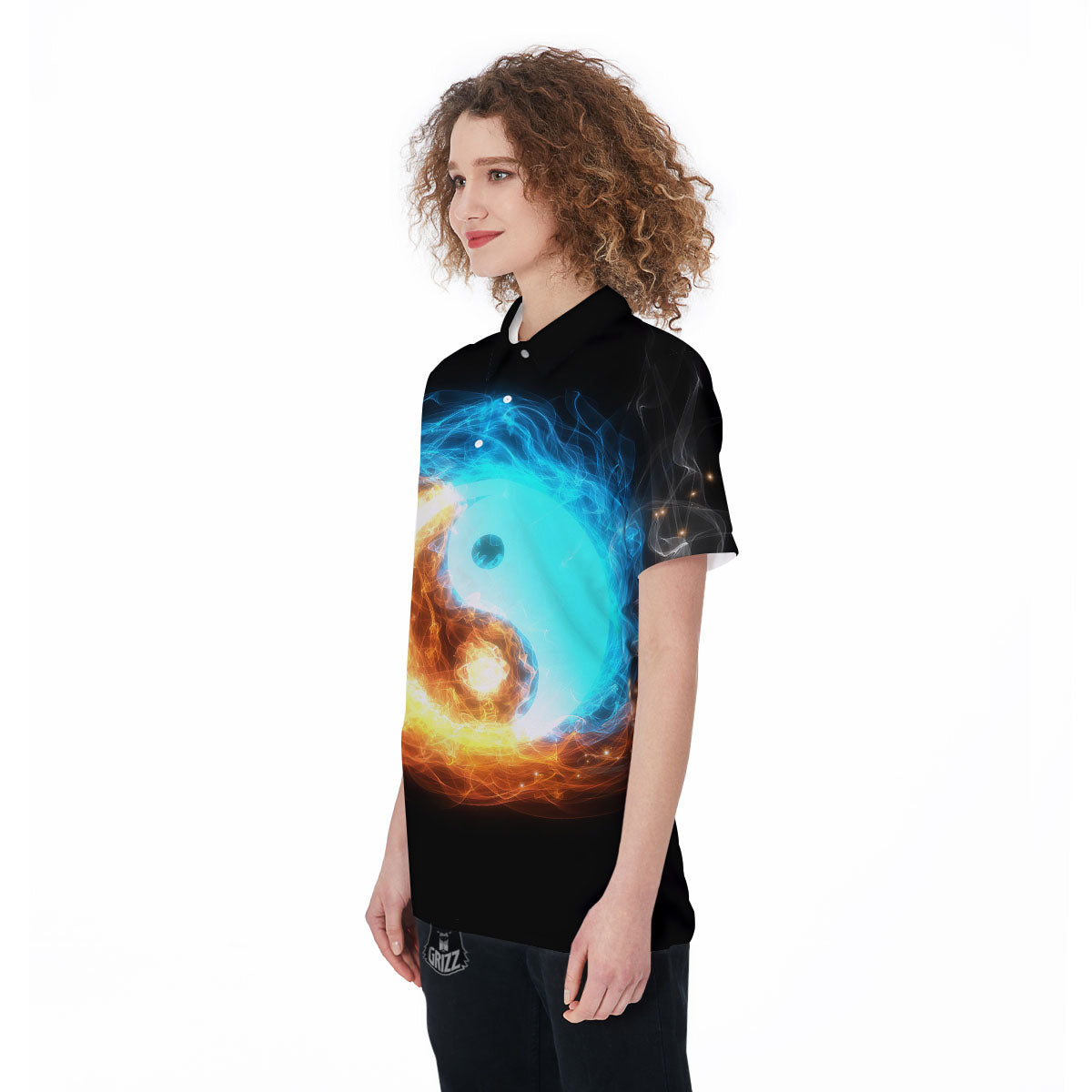 Ice And Fire Sparkle Yin Yang Print Women's Golf Shirts-grizzshop