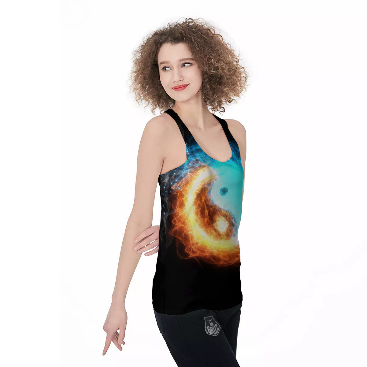 Ice And Fire Sparkle Yin Yang Print Women's Racerback Tank Top-grizzshop