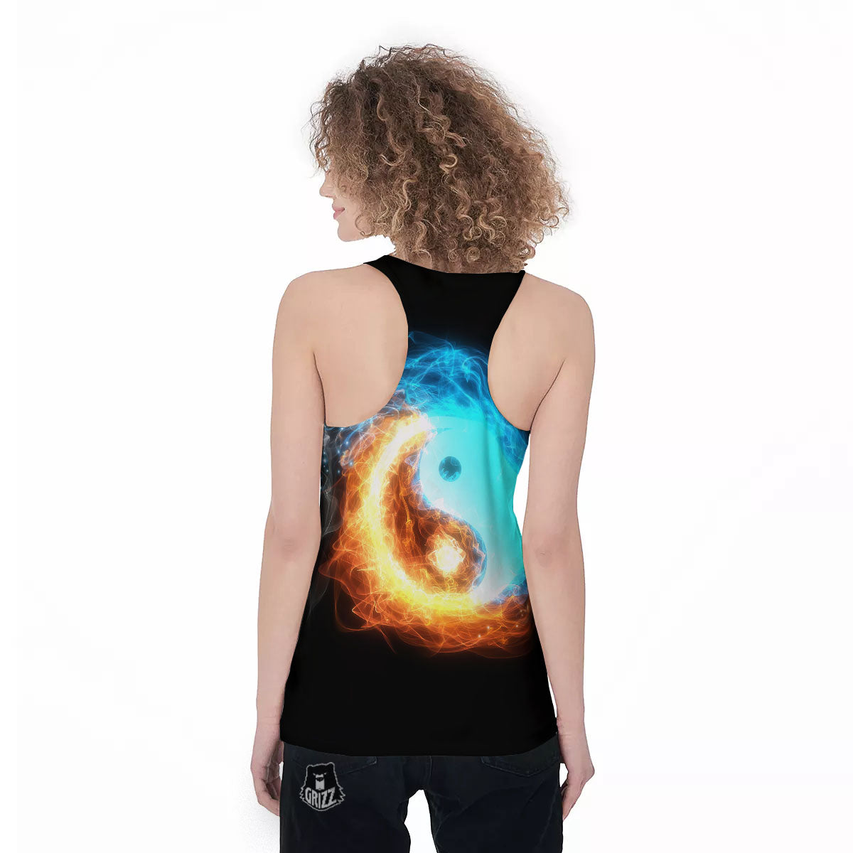 Ice And Fire Sparkle Yin Yang Print Women's Racerback Tank Top-grizzshop