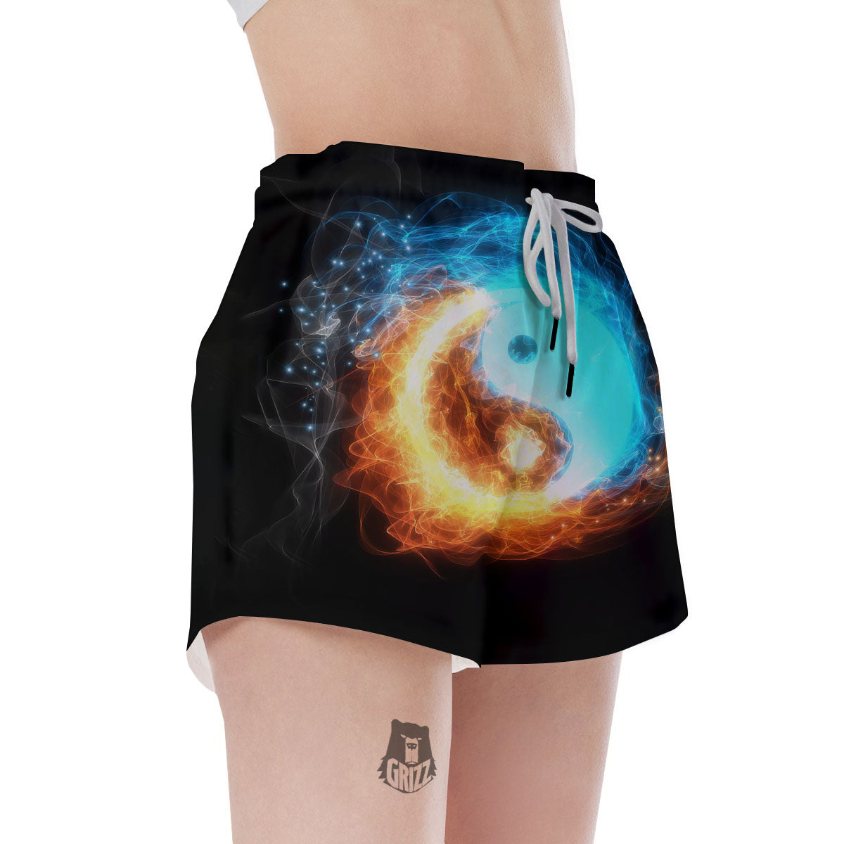 Ice And Fire Sparkle Yin Yang Print Women's Shorts-grizzshop