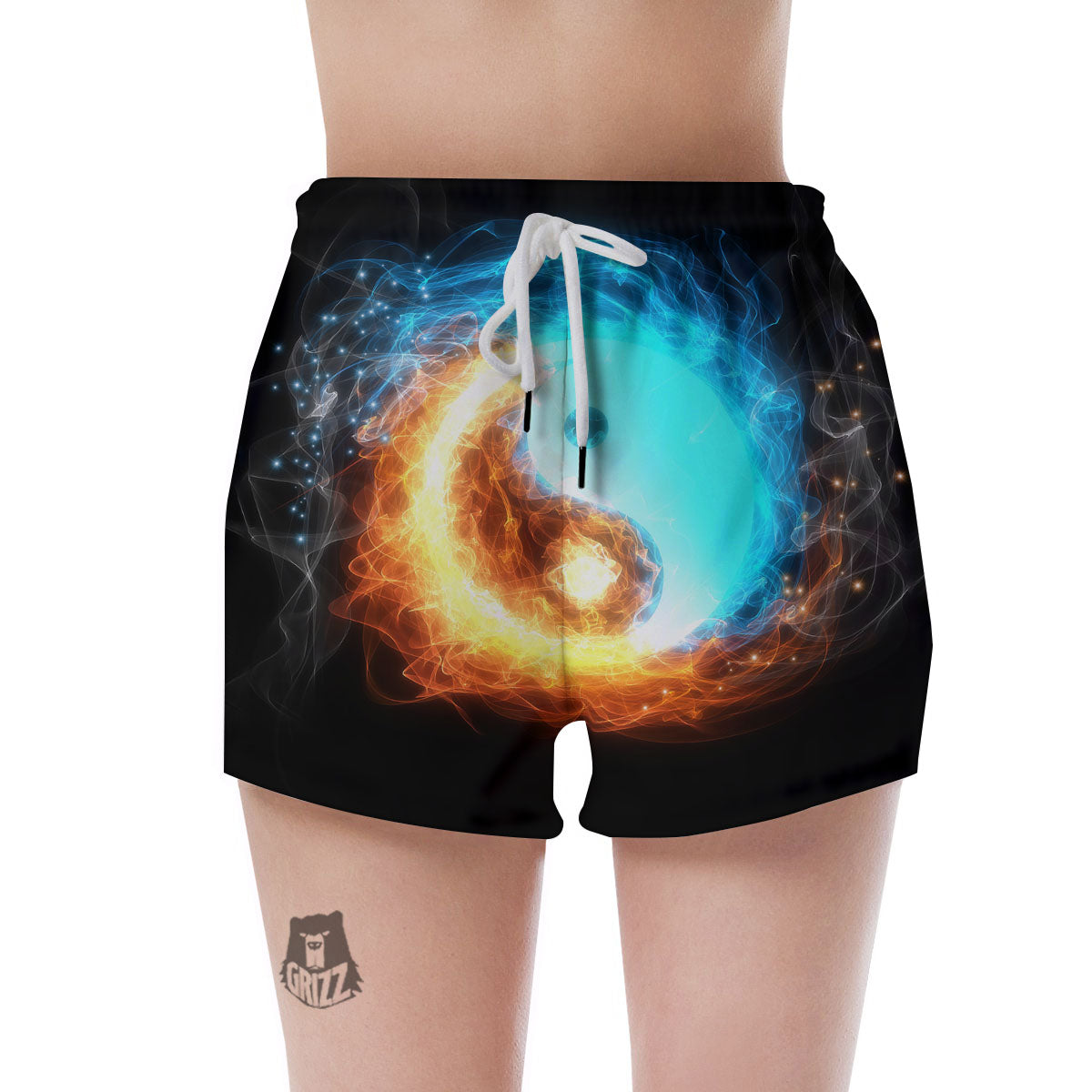 Ice And Fire Sparkle Yin Yang Print Women's Shorts-grizzshop
