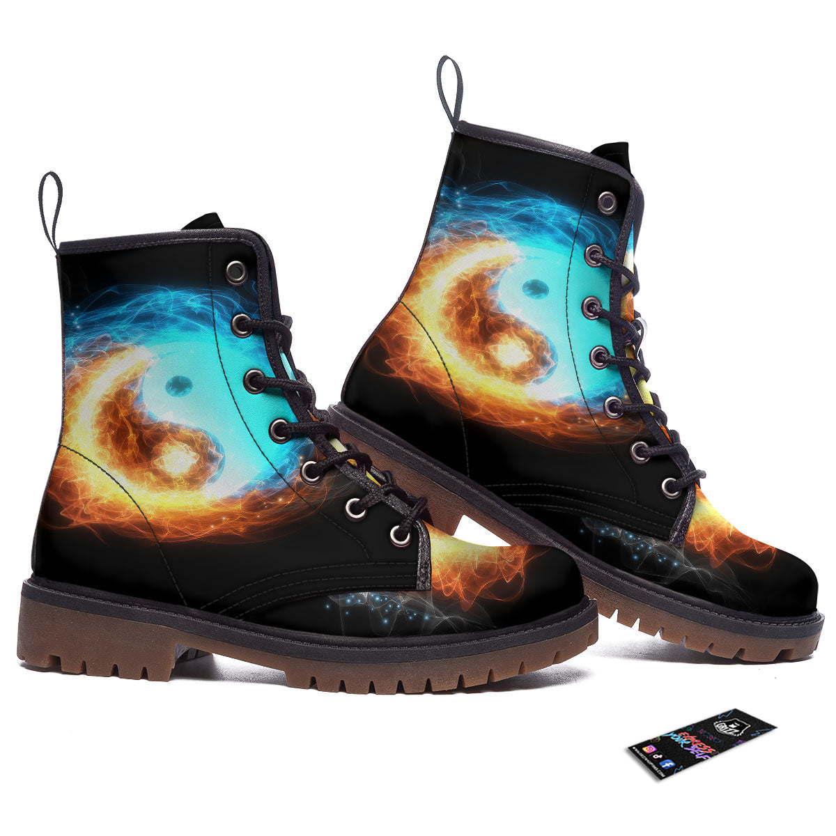 Ice And Fire Sparkle Yin Yang Print Work Boots-grizzshop