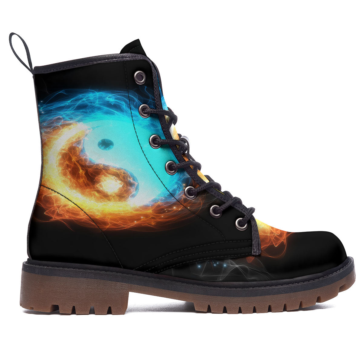 Ice And Fire Sparkle Yin Yang Print Work Boots-grizzshop