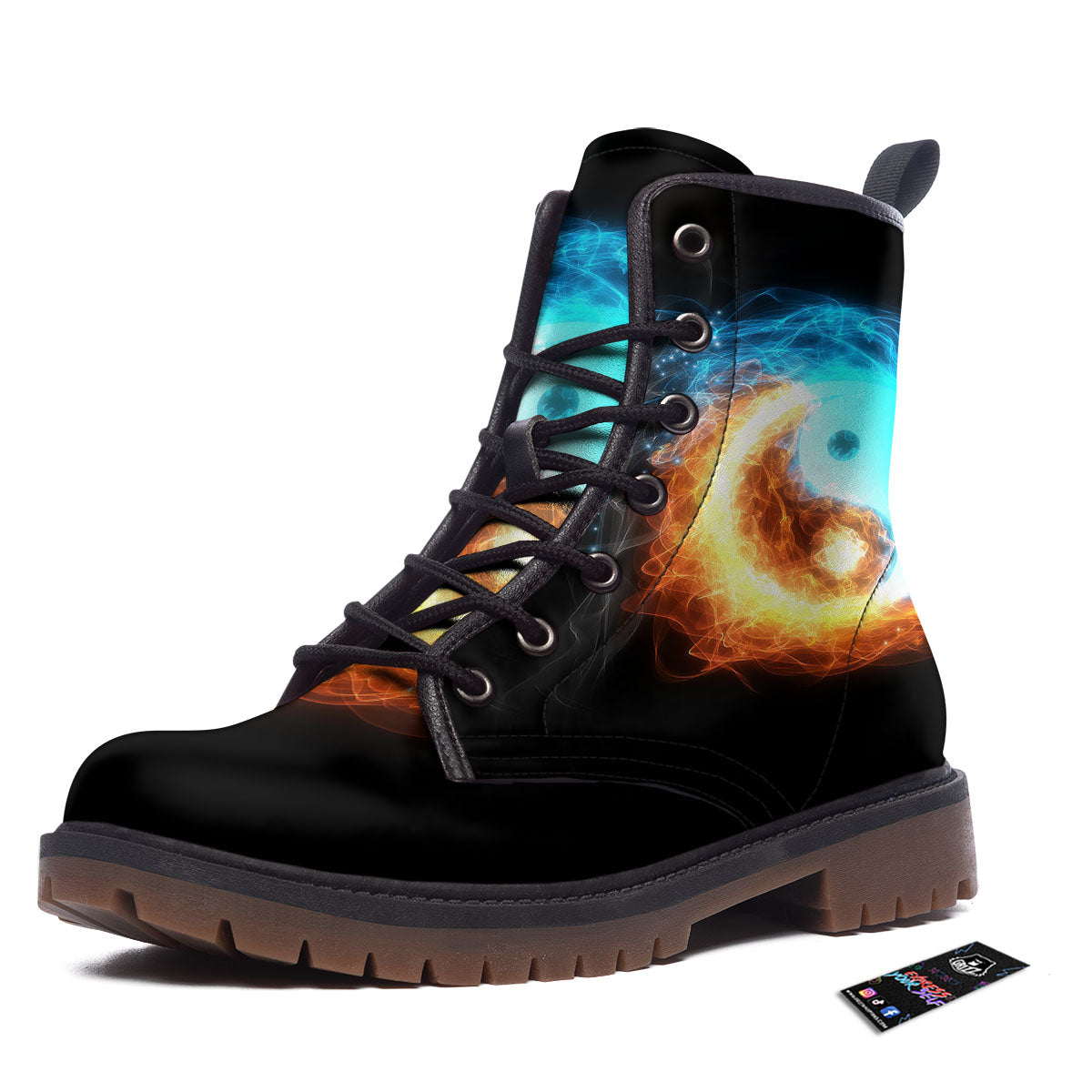 Ice And Fire Sparkle Yin Yang Print Work Boots-grizzshop