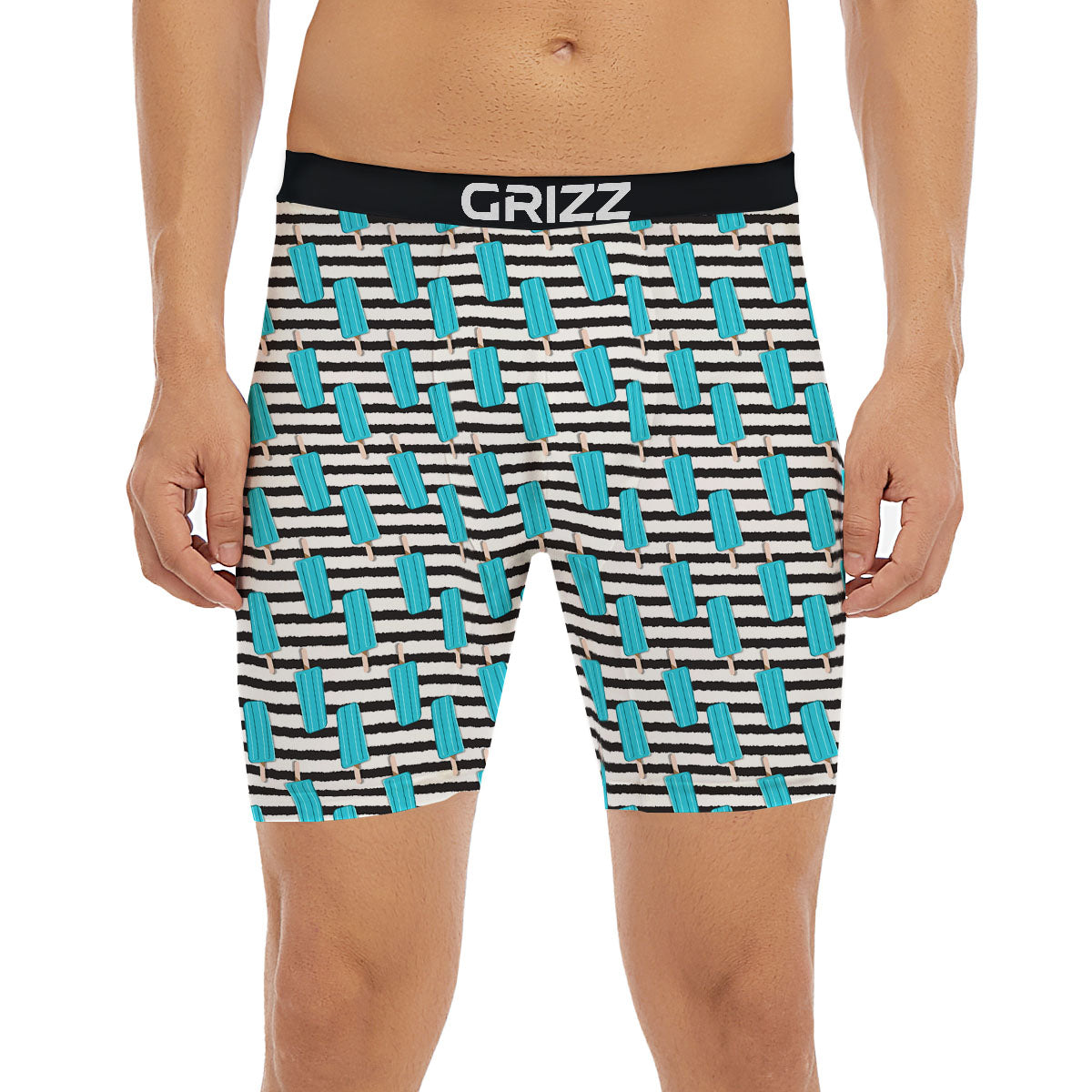 Ice Cream Black Striped Print Pattern Boxer Briefs-grizzshop