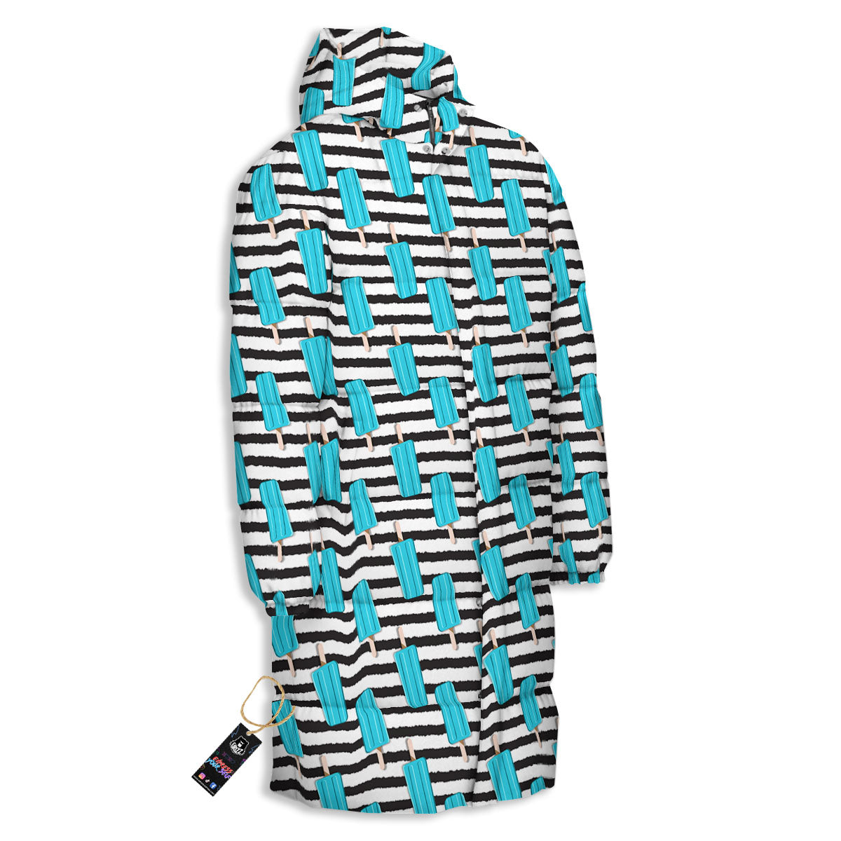 Ice Cream Black Striped Print Pattern Long Down Jacket-grizzshop