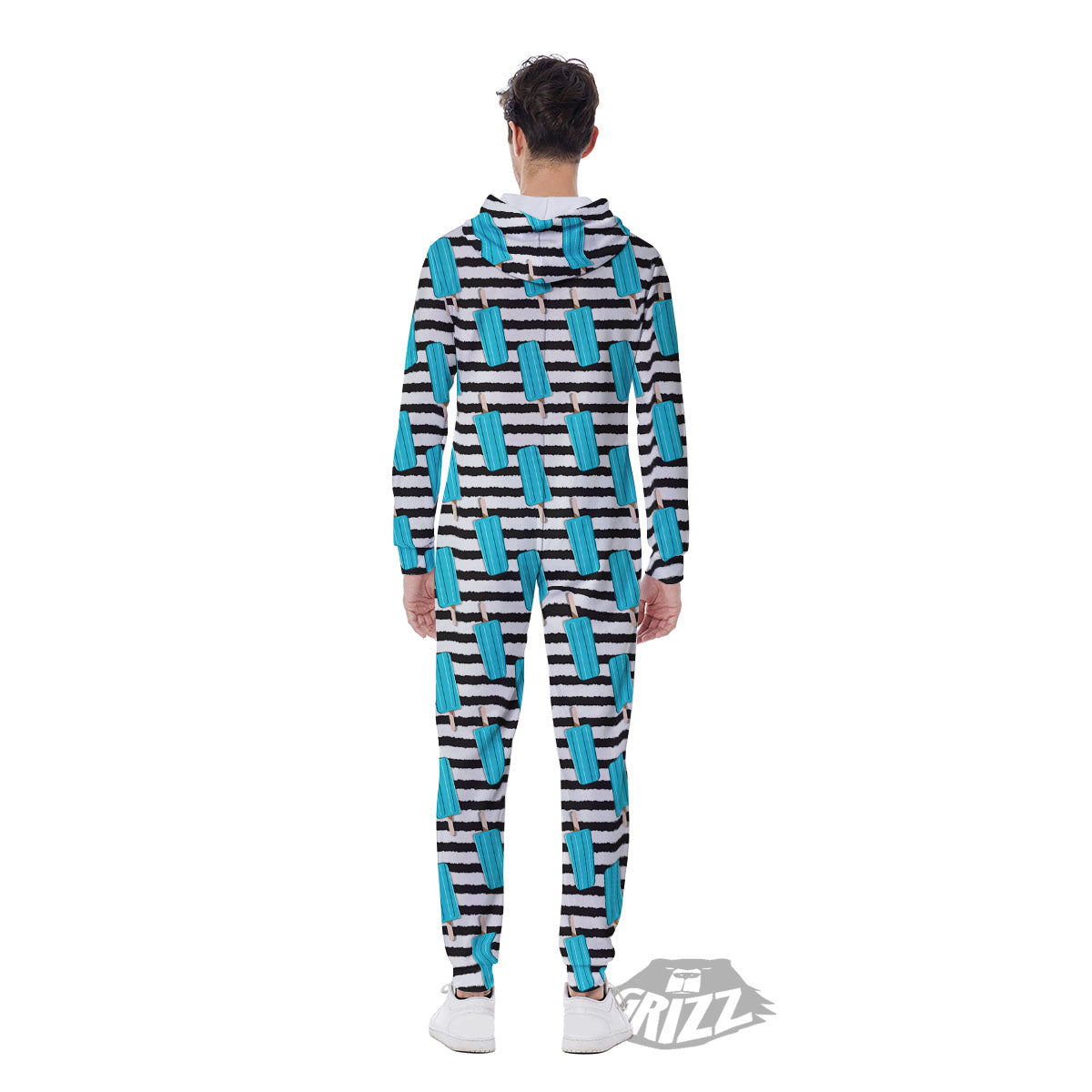 Ice Cream Black Striped Print Pattern Men's Jumpsuit-grizzshop