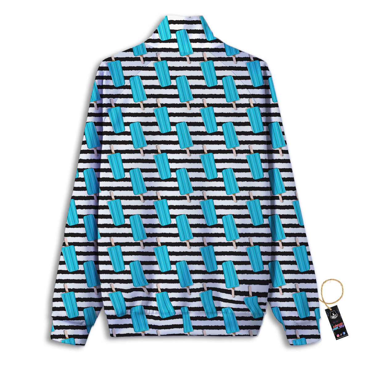 Ice Cream Black Striped Print Pattern Track Jacket-grizzshop