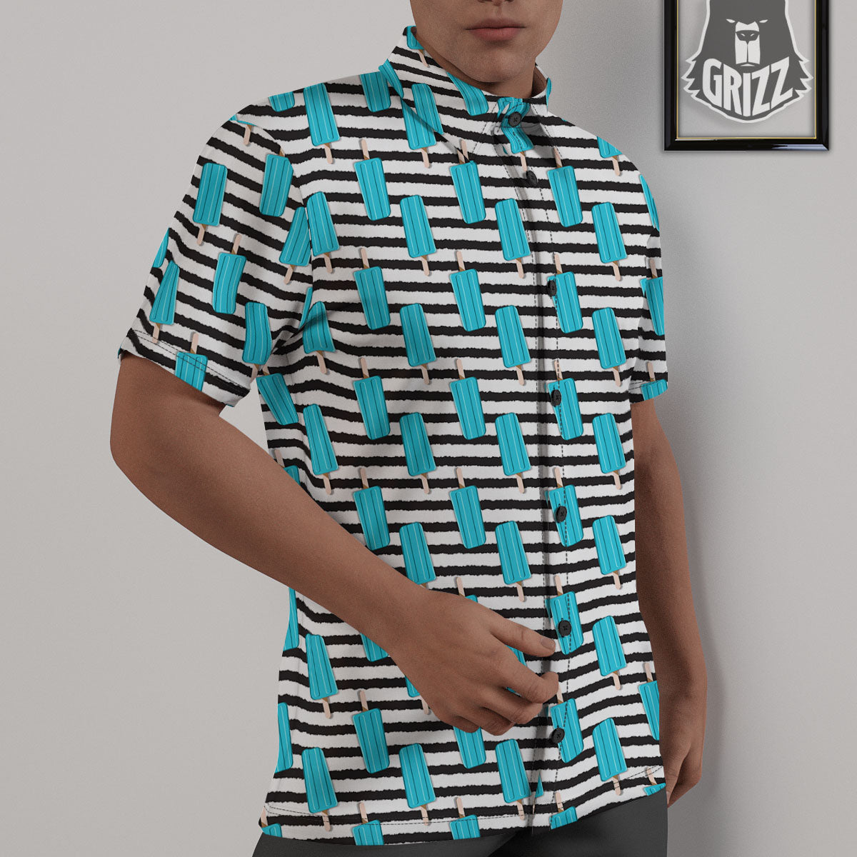 Ice Cream Black Striped Print Pattern Untucked Shirts-grizzshop