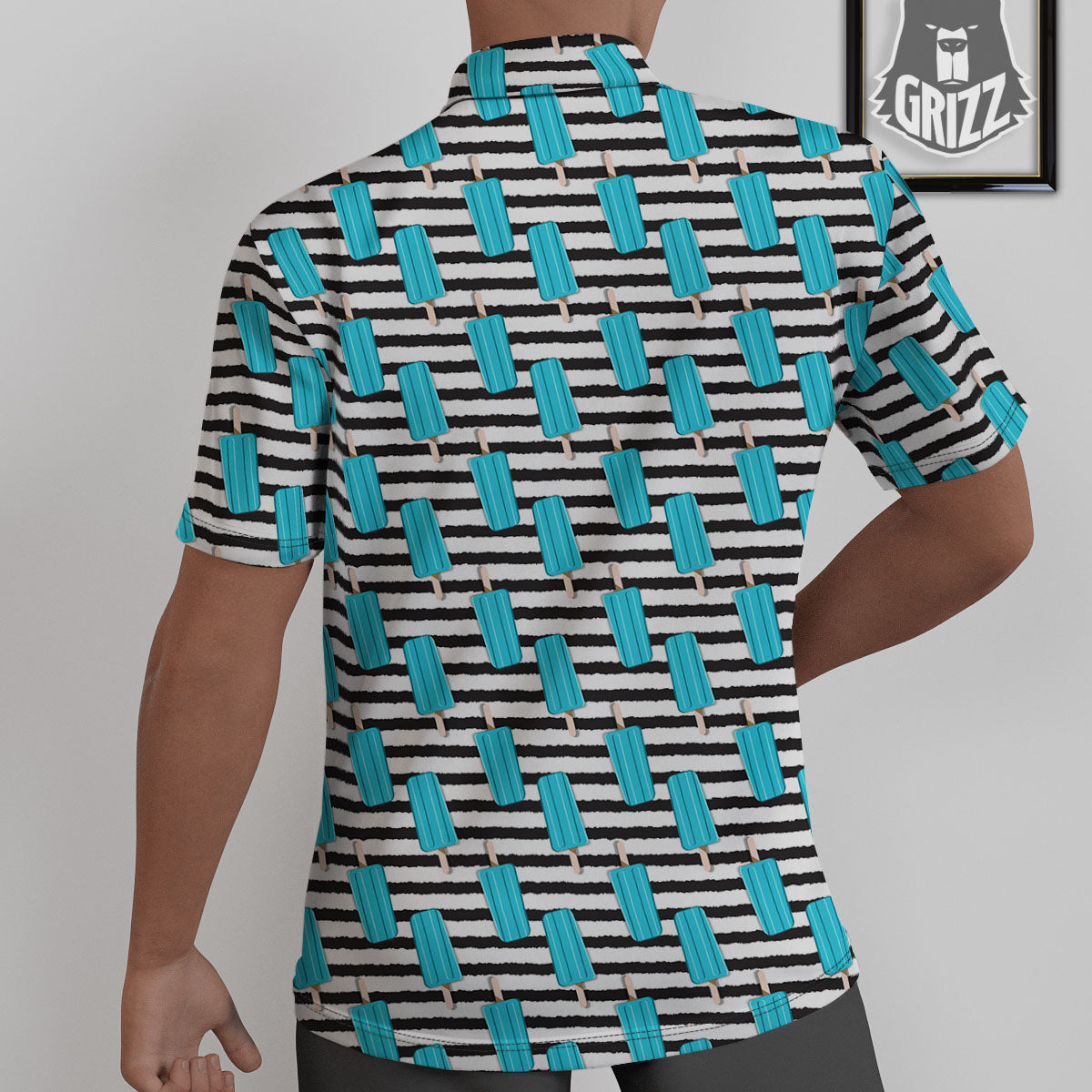 Ice Cream Black Striped Print Pattern Untucked Shirts-grizzshop
