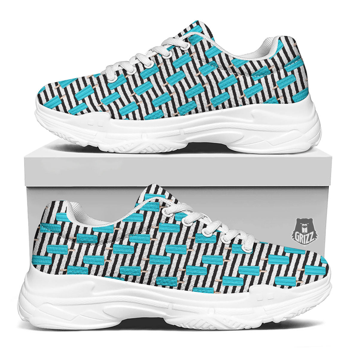Ice Cream Black Striped Print Pattern White Chunky Shoes-grizzshop
