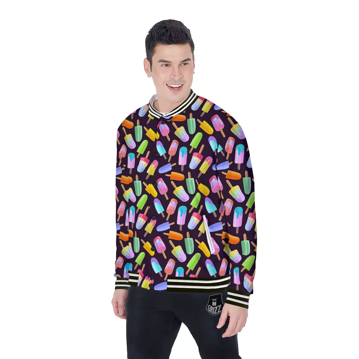 Ice Cream Colorful Print Pattern Baseball Jacket-grizzshop