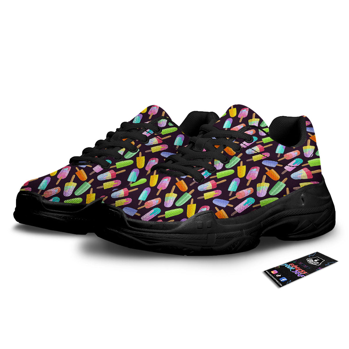 Ice Cream Colorful Print Pattern Black Chunky Shoes-grizzshop