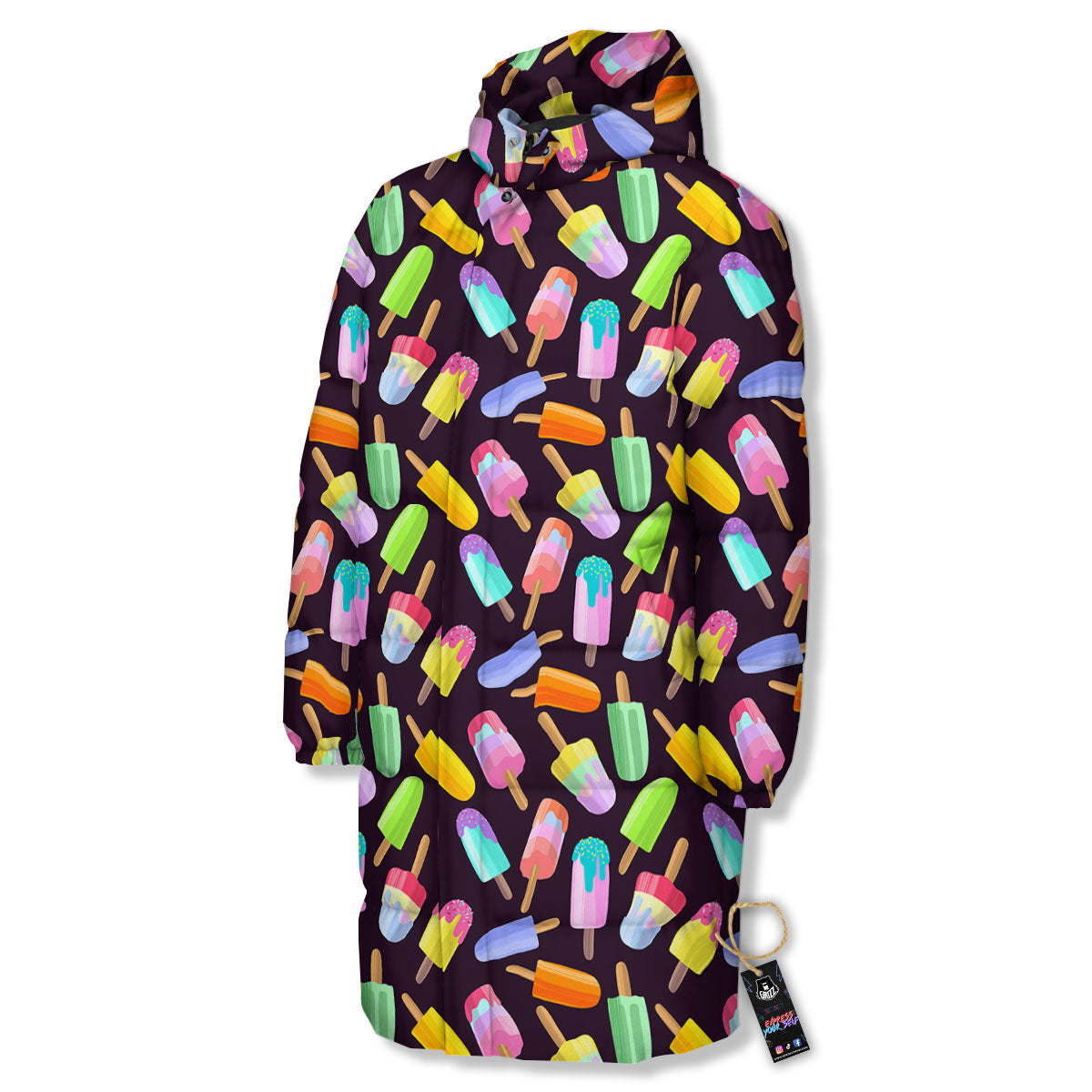 Ice Cream Colorful Print Pattern Long Down Jacket-grizzshop